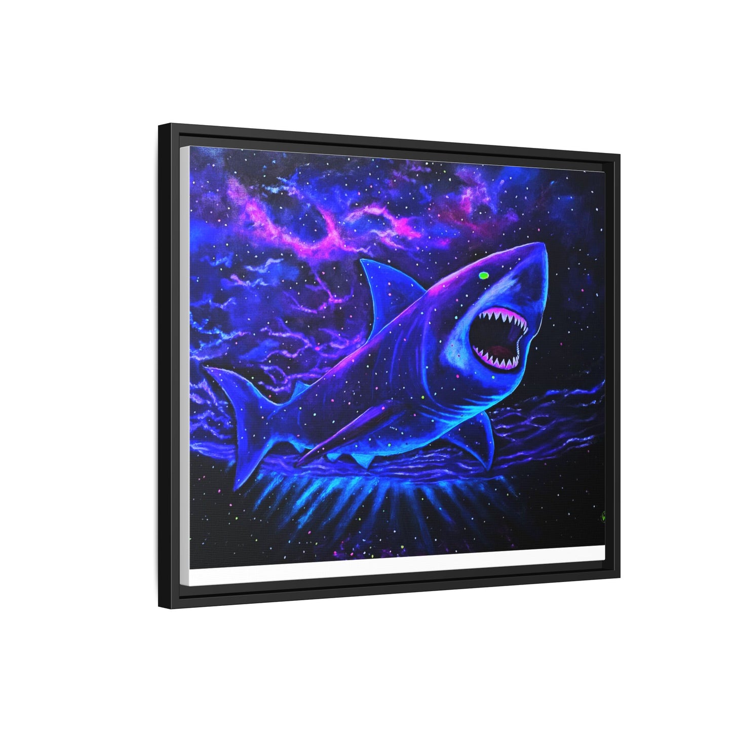 Neon Galaxy Shark Matte Canvas Framed Wall Art