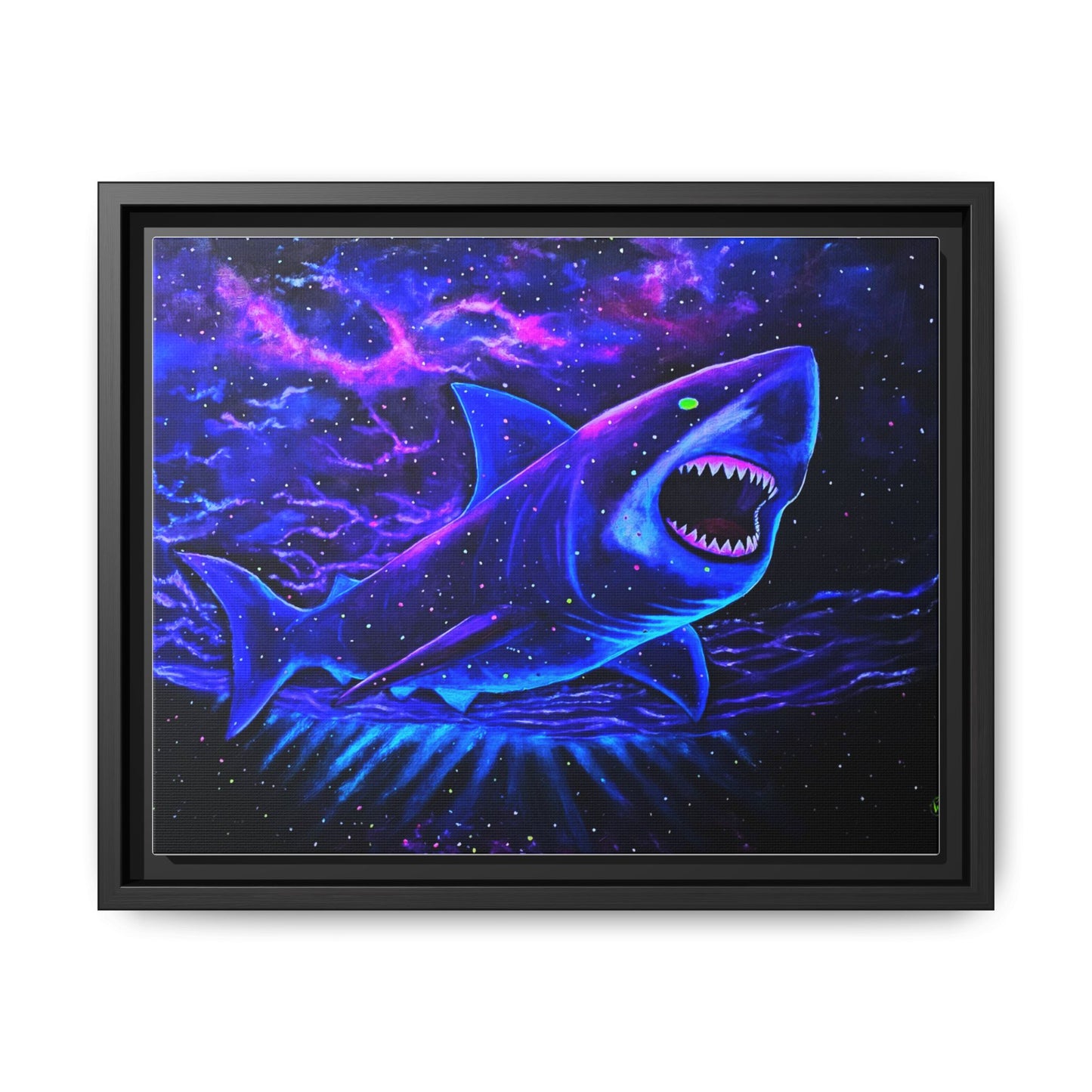 Neon Galaxy Shark Matte Canvas Framed Wall Art