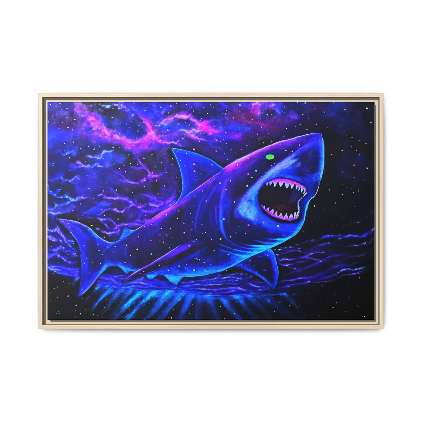 Neon Galaxy Shark Matte Canvas Framed Wall Art