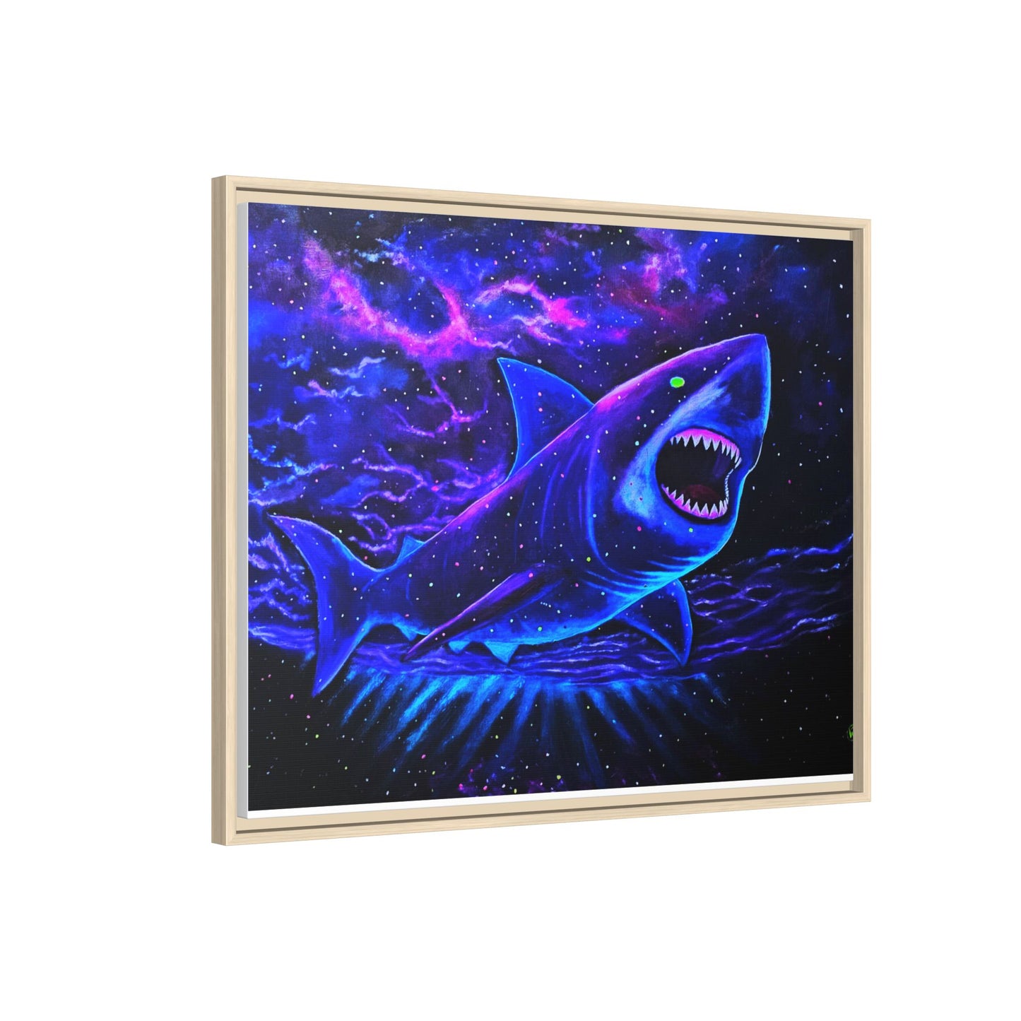 Neon Galaxy Shark Matte Canvas Framed Wall Art
