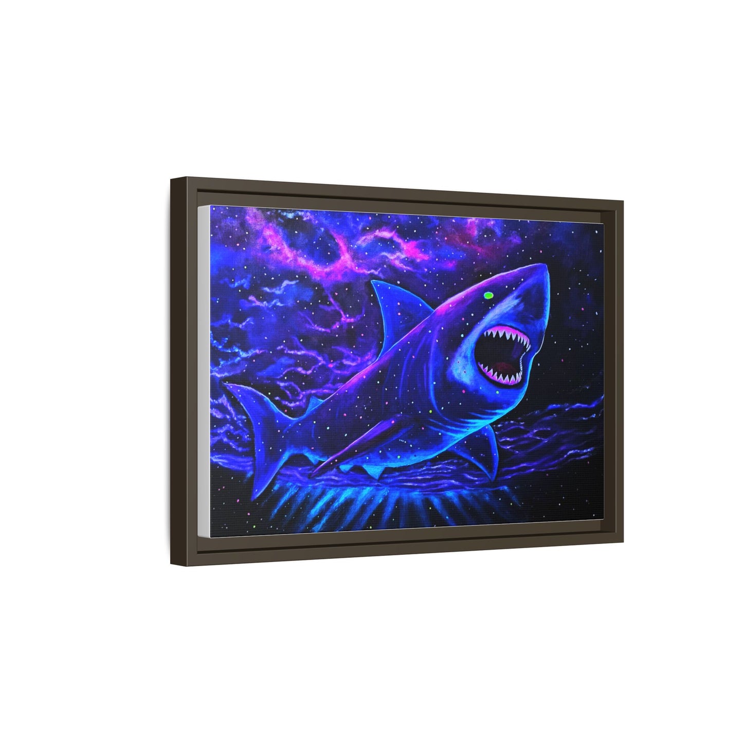 Neon Galaxy Shark Matte Canvas Framed Wall Art