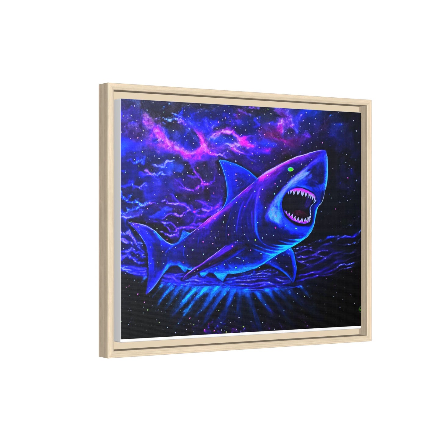 Neon Galaxy Shark Matte Canvas Framed Wall Art