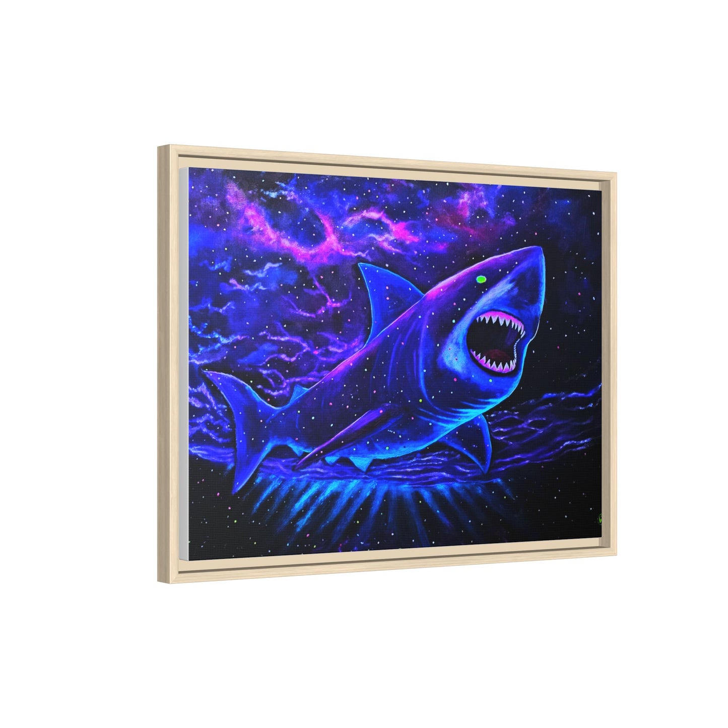 Neon Galaxy Shark Matte Canvas Framed Wall Art