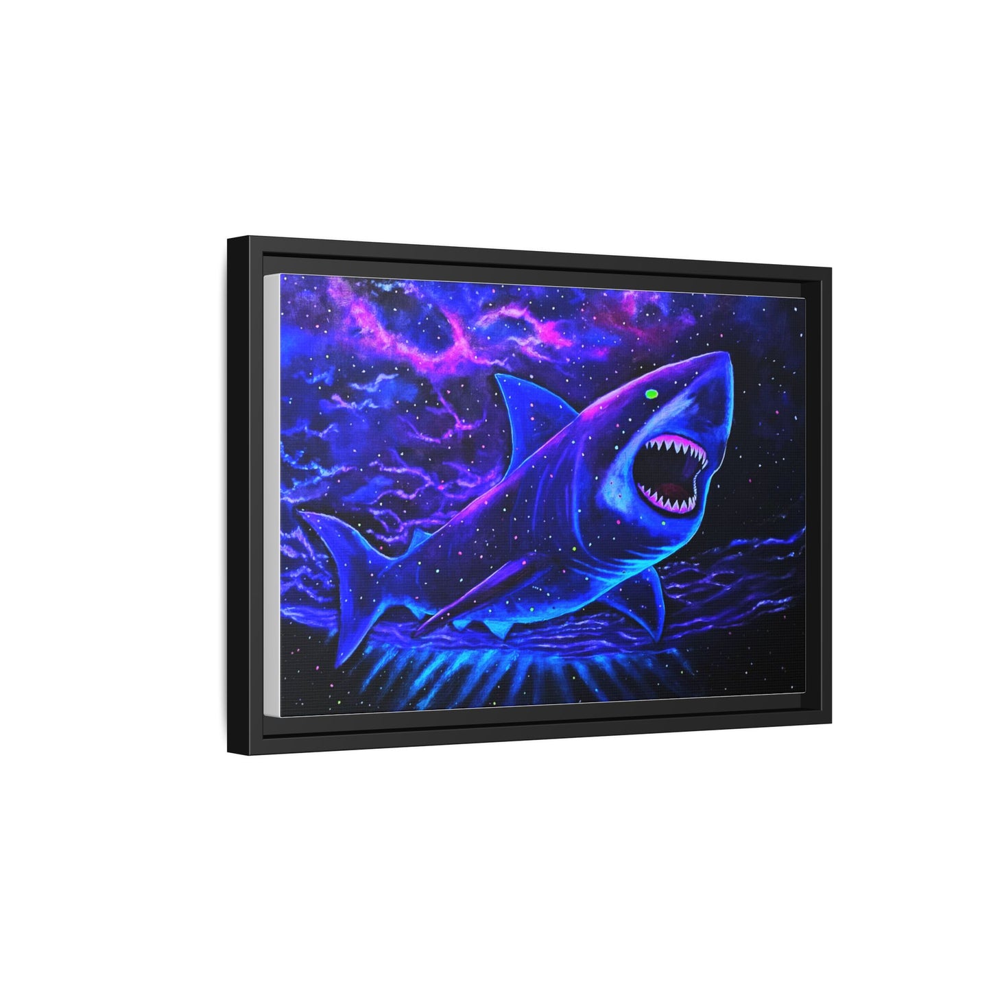 Neon Galaxy Shark Matte Canvas Framed Wall Art