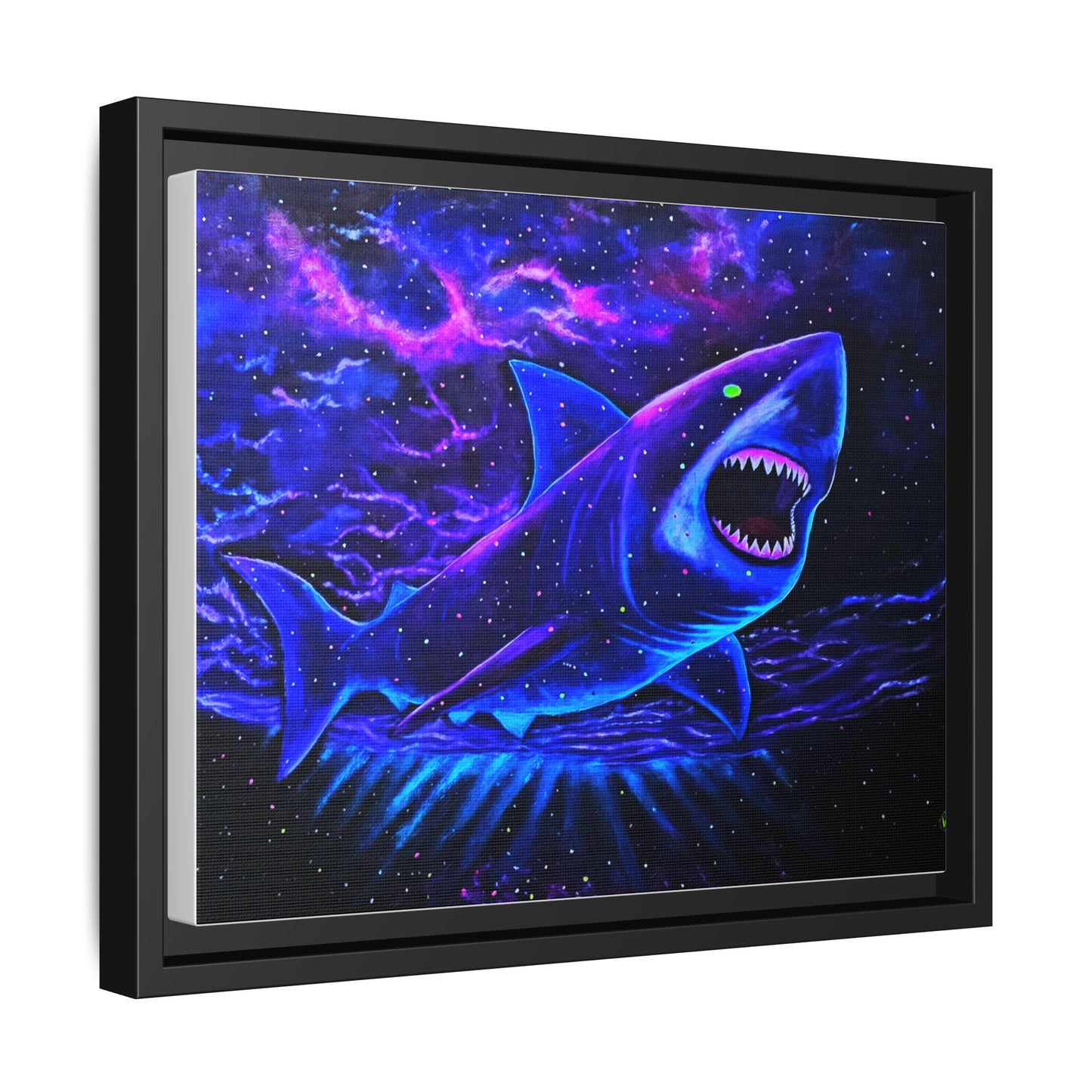 Neon Galaxy Shark Matte Canvas Framed Wall Art
