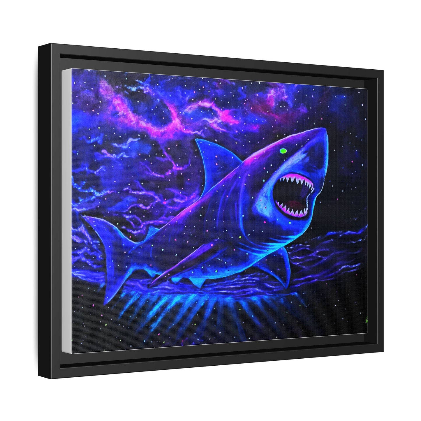 Neon Galaxy Shark Matte Canvas Framed Wall Art