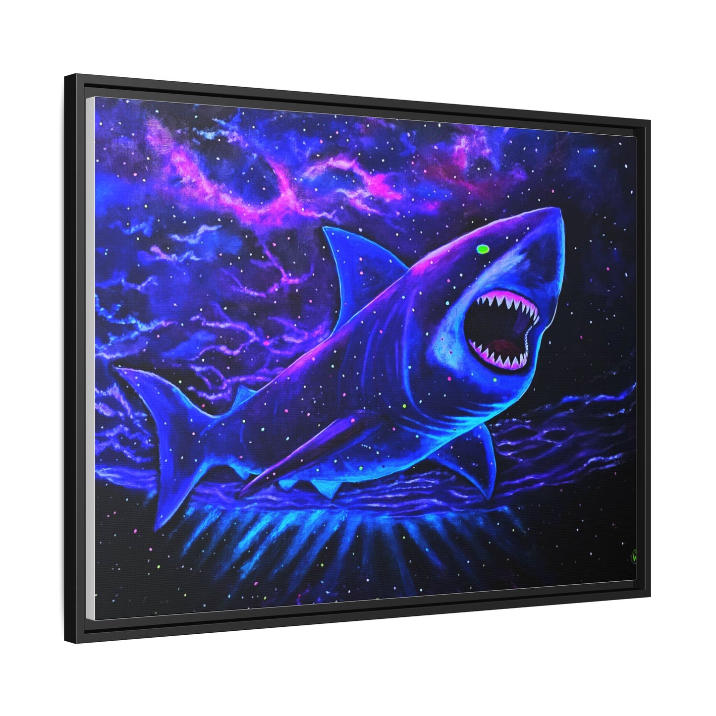 Neon Galaxy Shark Matte Canvas Framed Wall Art