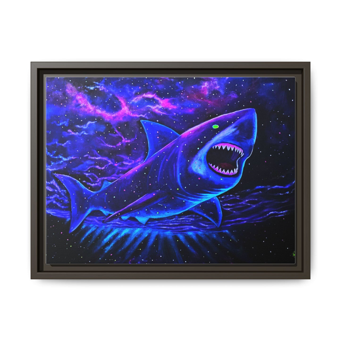Neon Galaxy Shark Matte Canvas Framed Wall Art