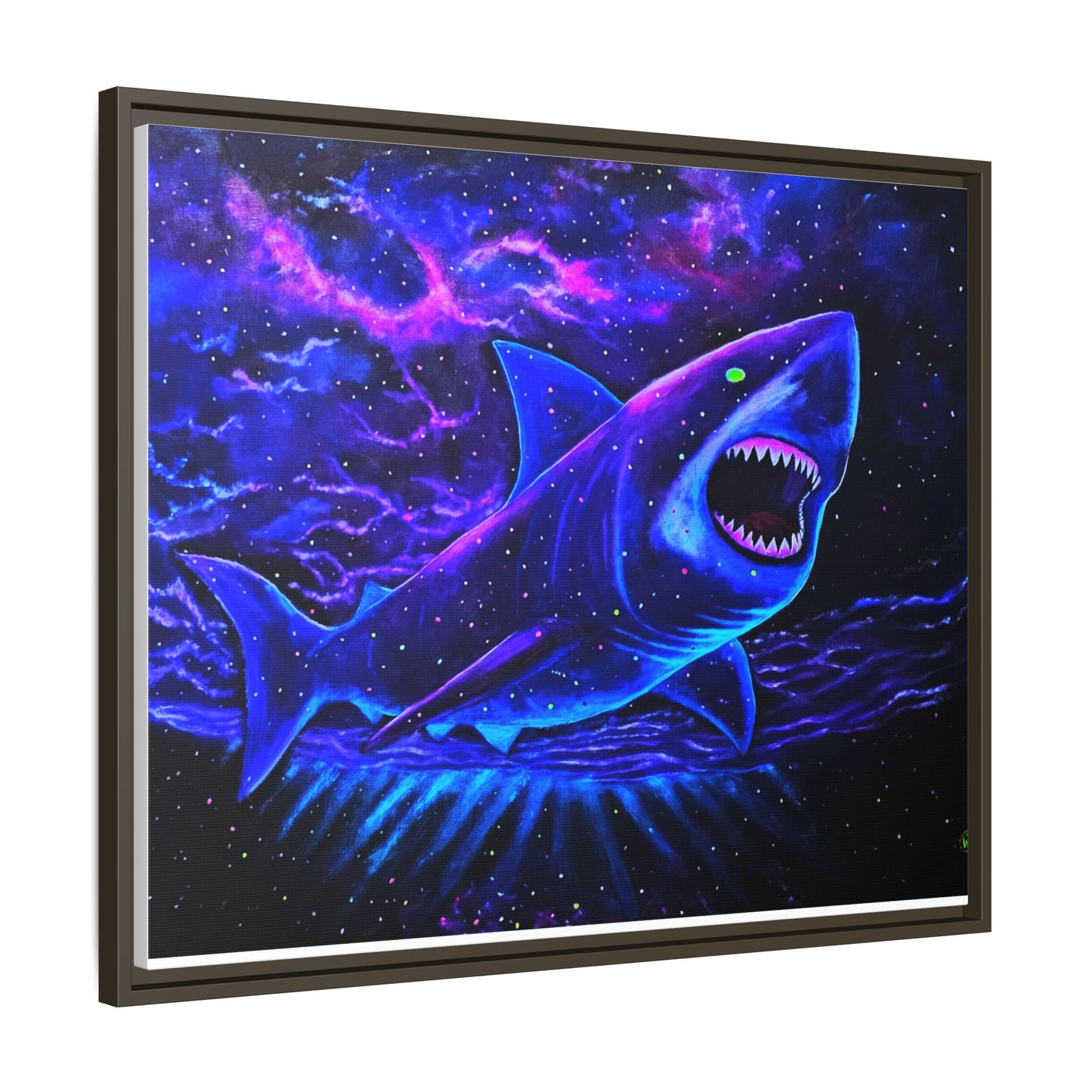 Neon Galaxy Shark Matte Canvas Framed Wall Art