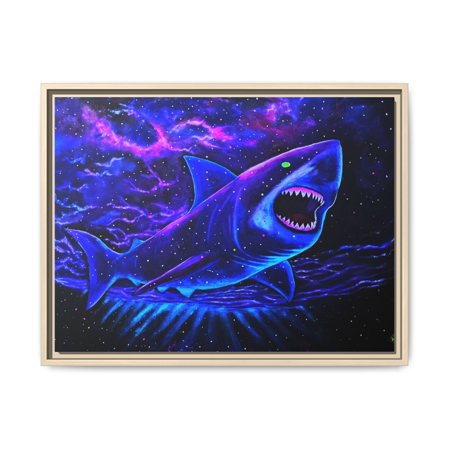 Neon Galaxy Shark Matte Canvas Framed Wall Art