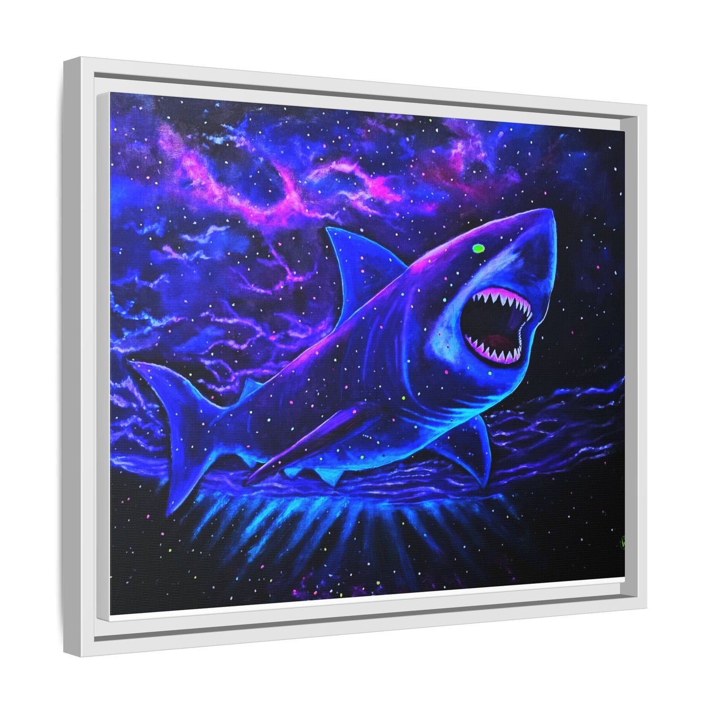 Neon Galaxy Shark Matte Canvas Framed Wall Art