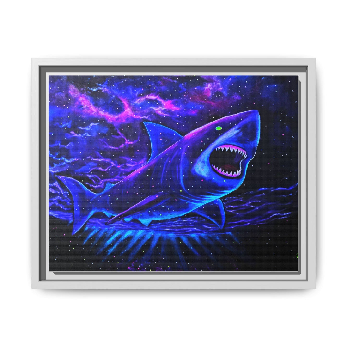 Neon Galaxy Shark Matte Canvas Framed Wall Art