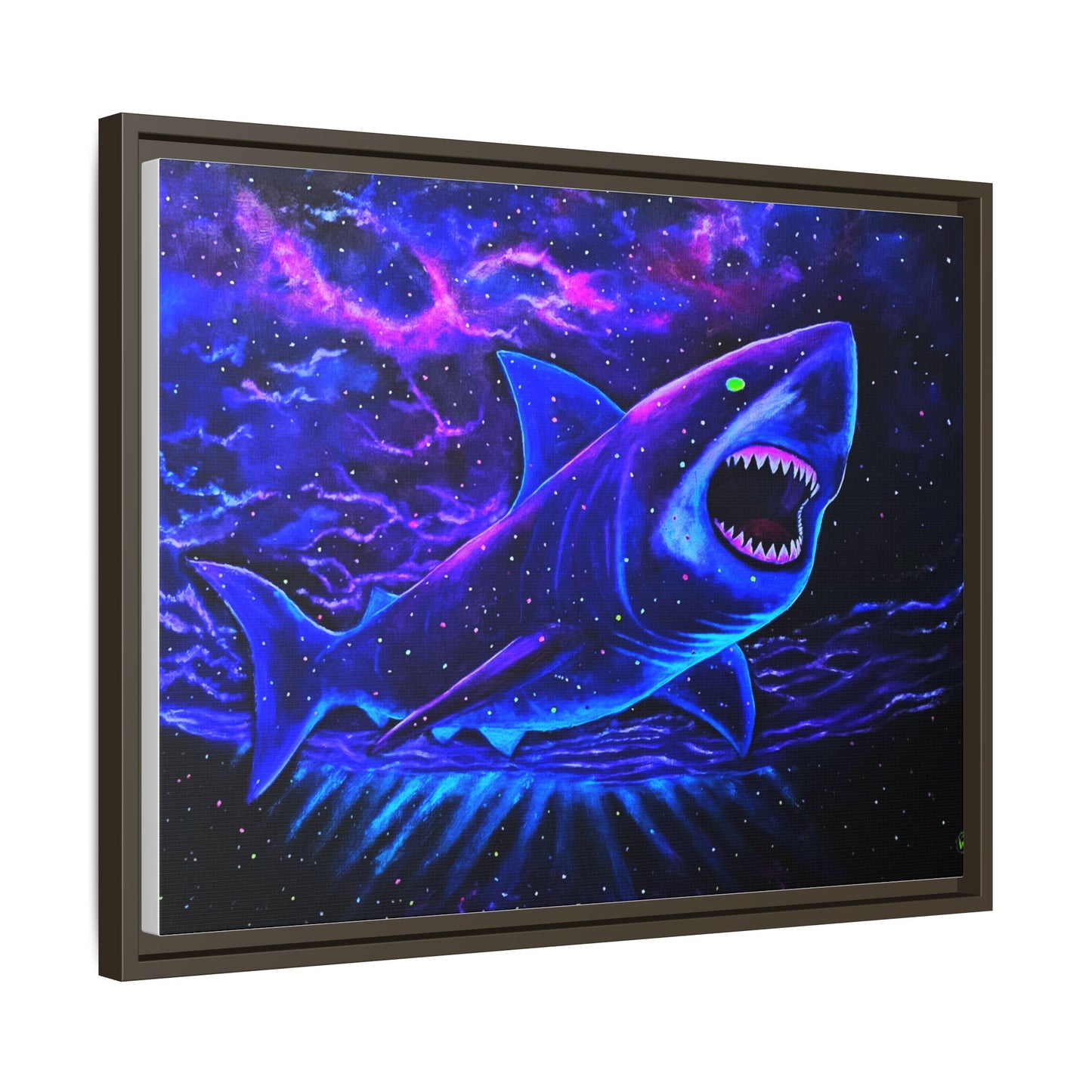 Neon Galaxy Shark Matte Canvas Framed Wall Art