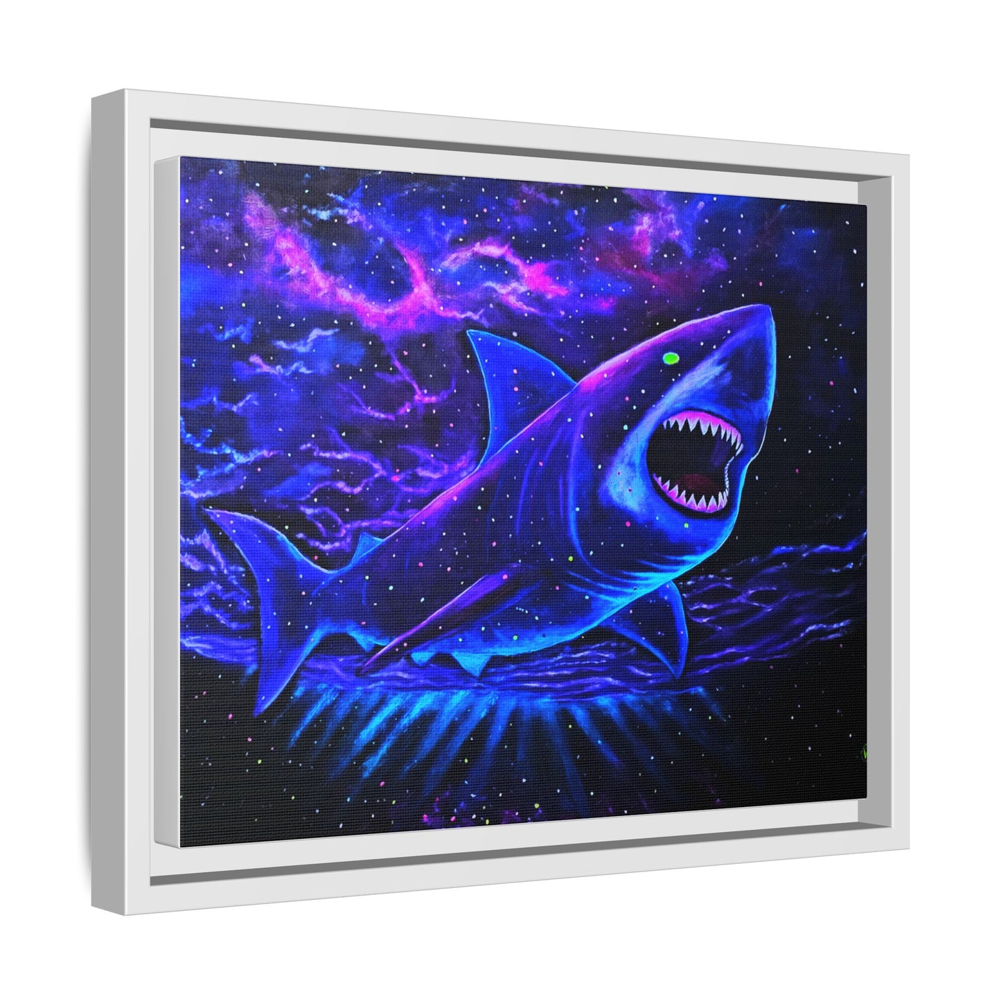 Neon Galaxy Shark Matte Canvas Framed Wall Art