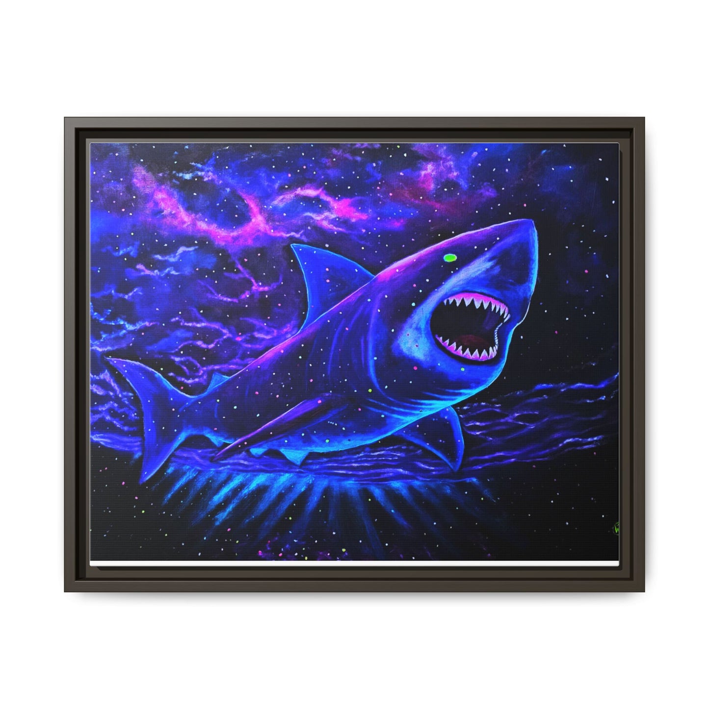Neon Galaxy Shark Matte Canvas Framed Wall Art