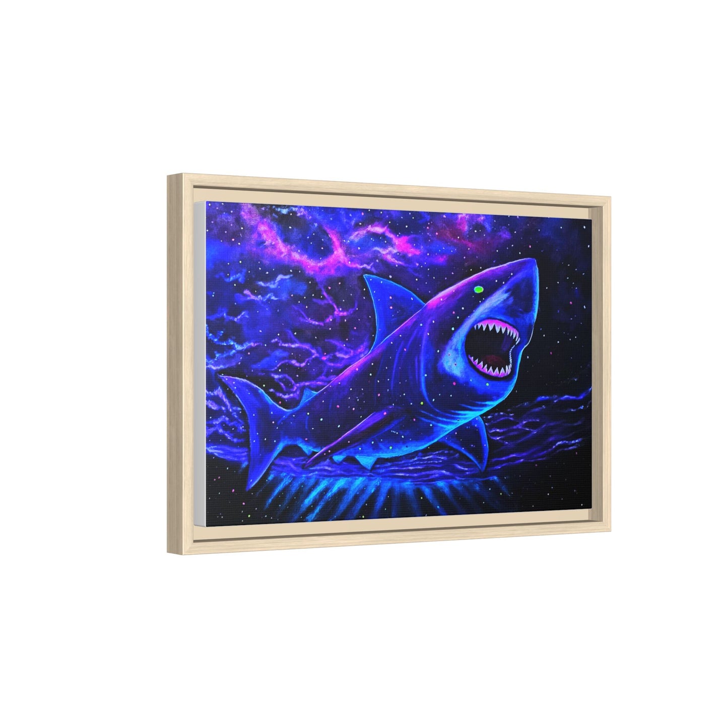 Neon Galaxy Shark Matte Canvas Framed Wall Art