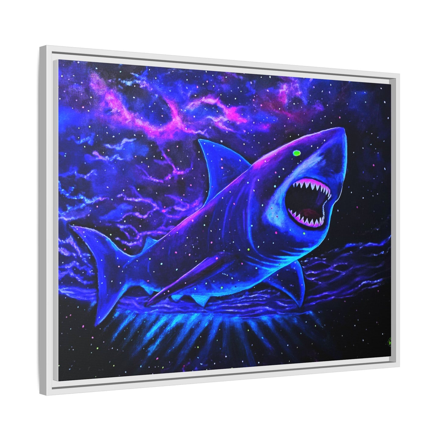 Neon Galaxy Shark Matte Canvas Framed Wall Art