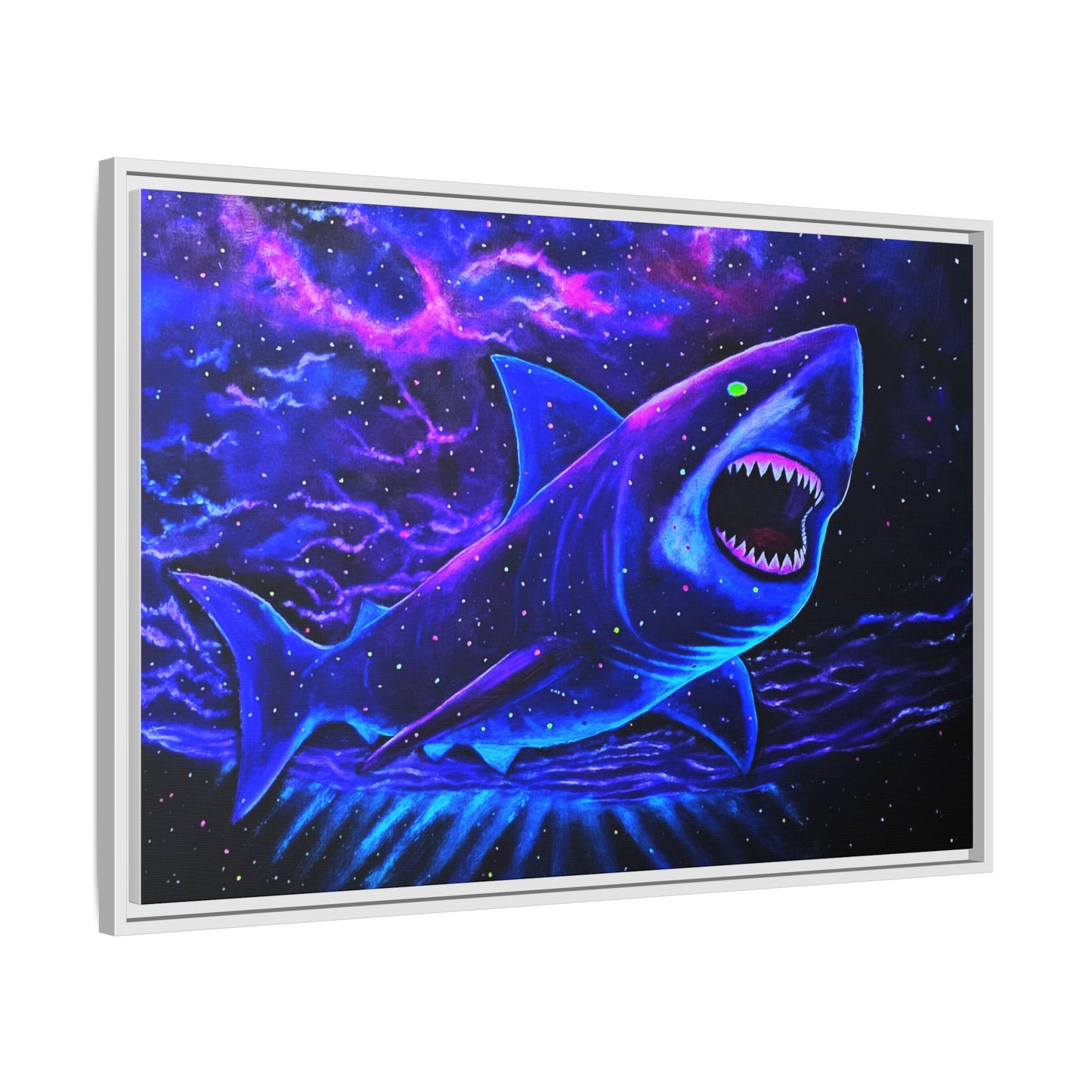 Neon Galaxy Shark Matte Canvas Framed Wall Art