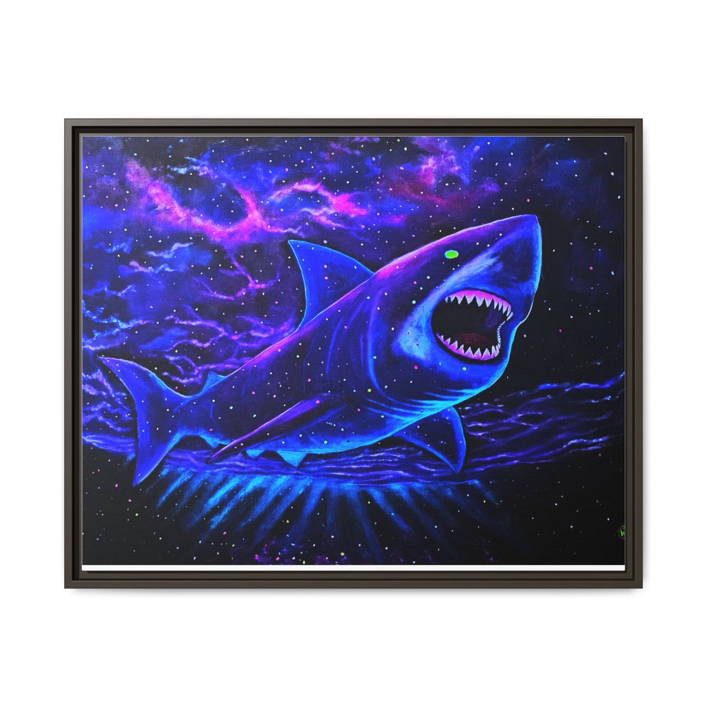 Neon Galaxy Shark Matte Canvas Framed Wall Art