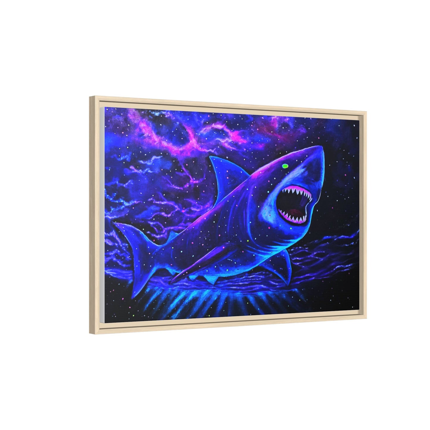 Neon Galaxy Shark Matte Canvas Framed Wall Art