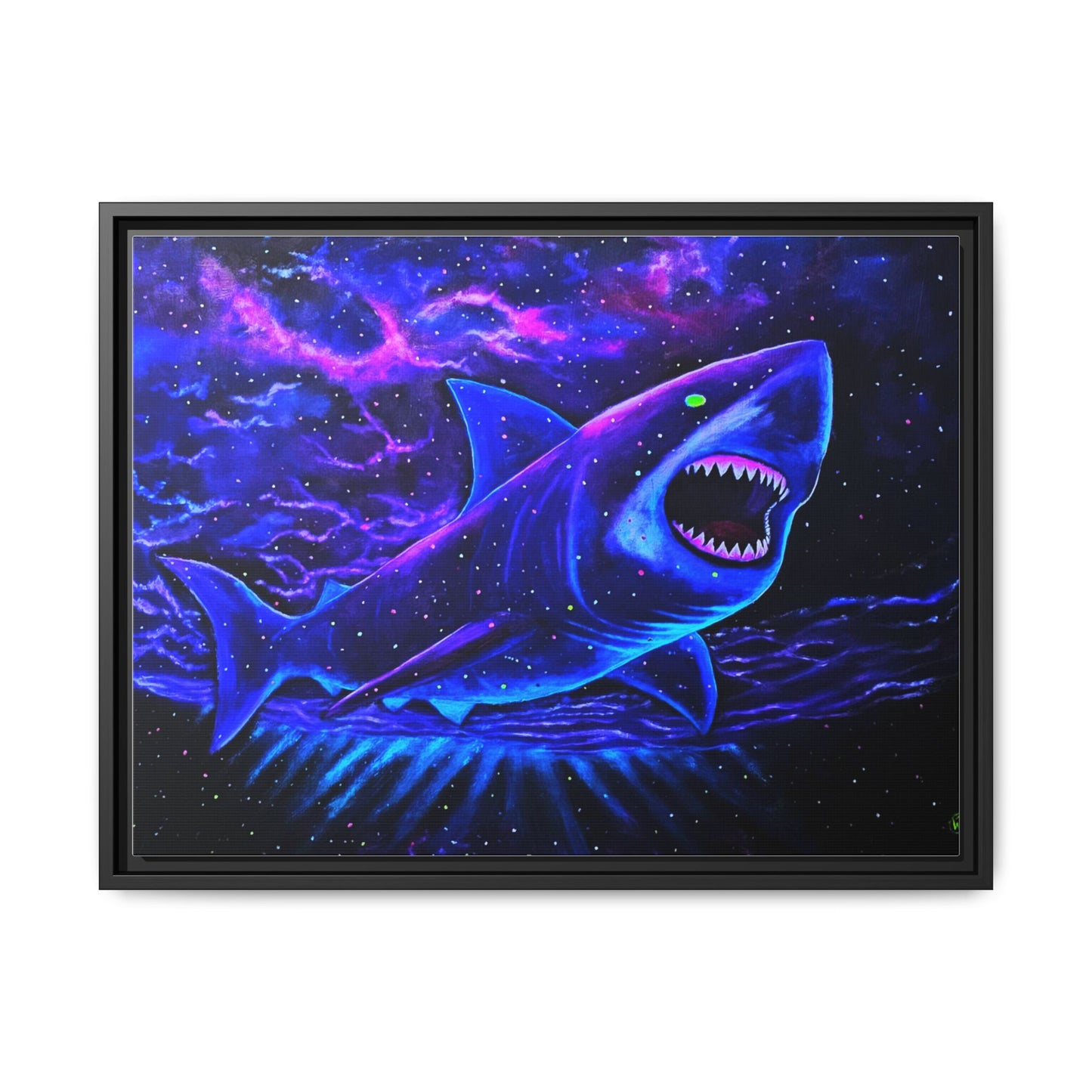 Neon Galaxy Shark Matte Canvas Framed Wall Art