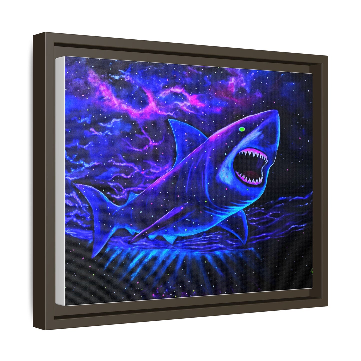Neon Galaxy Shark Matte Canvas Framed Wall Art