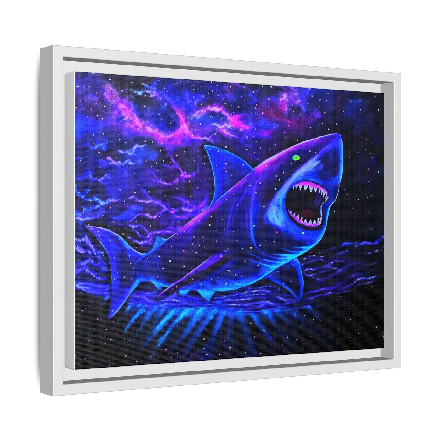 Neon Galaxy Shark Matte Canvas Framed Wall Art