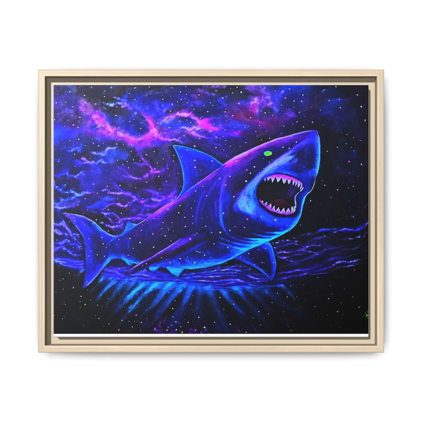Neon Galaxy Shark Matte Canvas Framed Wall Art