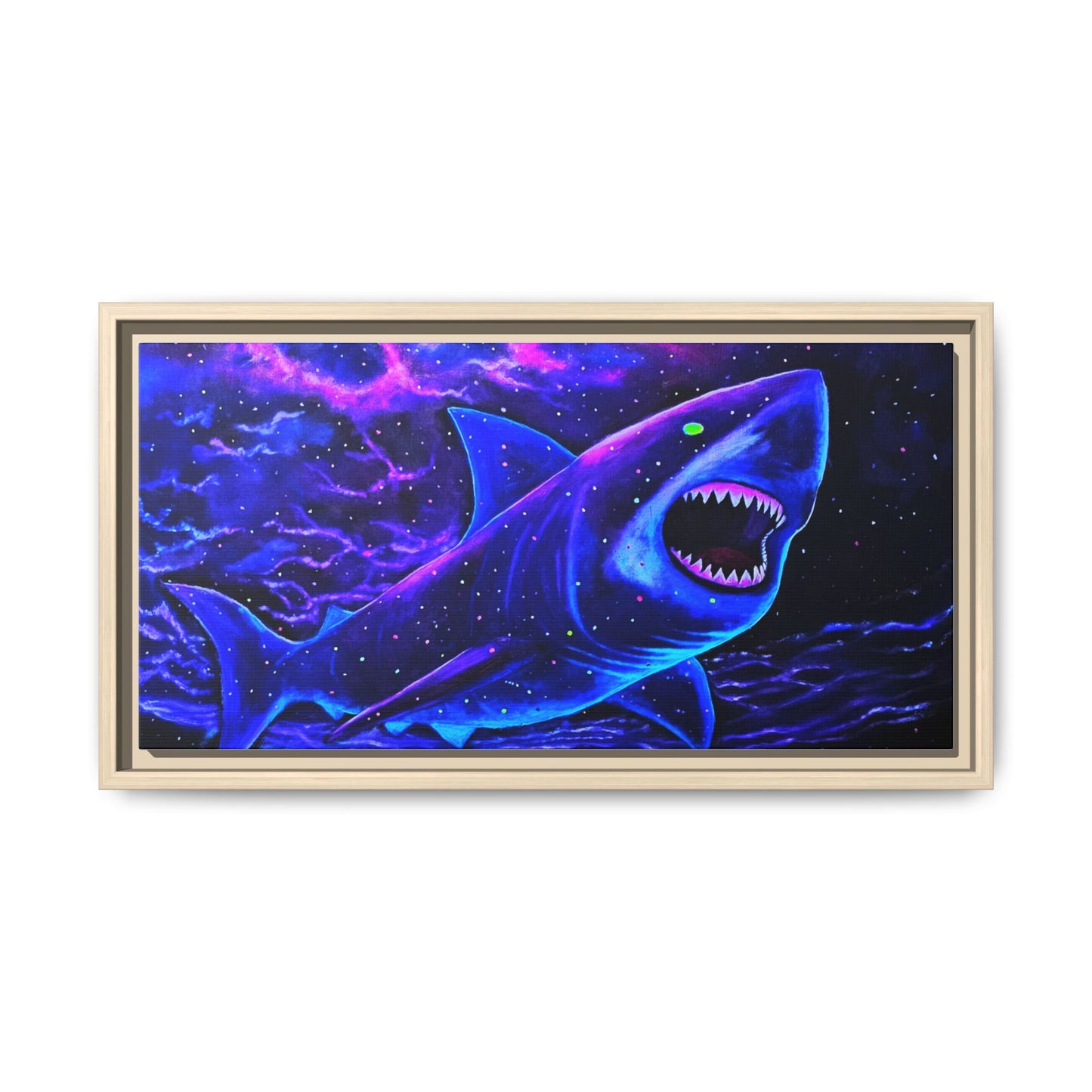 Neon Galaxy Shark Matte Canvas Framed Wall Art